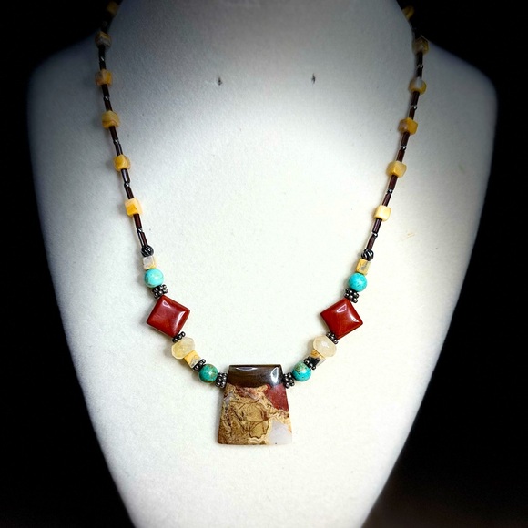 Artisan Natural Stone Beaded Necklace - Picture 1 of 11